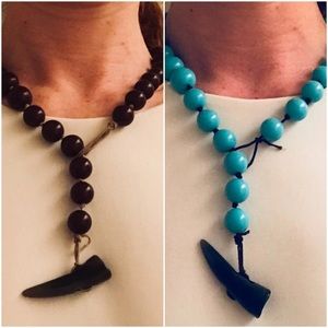 2➡️1 Brown & Turquoise Beaded Horn Necklace Bundle